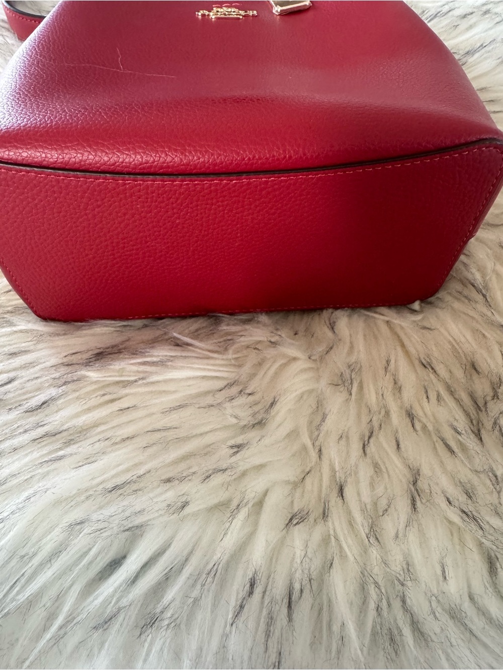 Coach Red Pebbled Leather Shoulder Bucket Bag with Gold Tone Logo - Picture 5 of 9